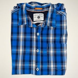 Cactus Man Med Slim Fit Mens button short shelve shirt blue/white striped